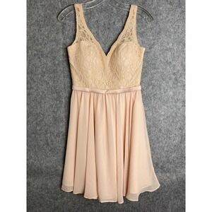 Morilee Lace‎ Bodice Dress Chiffon Party Cocktail Pastel Pink Blush Sleeveless 6